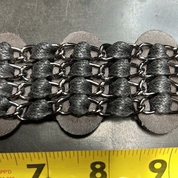 Chicos belt adjustable copper sequin ovals linked by weaving ovals with chain. main image 4